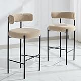 28'' Boucle Bar Stools Set of 2, Beige Bar Stools with Backs, Bar Height Stools for Kitchen Island/Kitchen Counter, Upholstered Bar Chairs