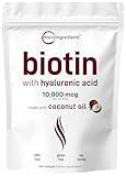 Micro Ingredients Biotin 10,000mcg w/Hyaluronic Acid 25mg | 365 Virgin Coconut Oil Softgels, Fast Release, One Year Supply, Supports Healthy Hair, Skin & Nails, Non-GMO & No Gluten