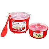 Sistema Microwave Rice Cooker and Steamer Bowl for Vegetables with Steam Release Vent, Dishwasher Safe, Red