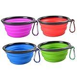 Collapsible Dog Bowls - 4 Pack, Portable Travel Water and Food Bowl with Carabiner Clip for Dogs and Cats - Ideal for Walking, Traveling, and Hiking