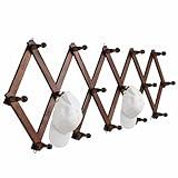 SCUNDA Hat Rack for Wall, Expandable Wall Hat Holder with 16 Hooks, 16-inch Wooden Wall Hat Rack for Hat, Baseball Caps,Cowboy Hat, Bag,Hoodie(Brown)