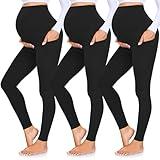 GROTEEN 3 Pack Women's Maternity Leggings Over The Belly with Pockets Buttery Soft Workout Pregnancy Yoga Pants Black/Black/Black