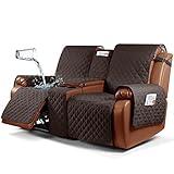 Ruaozz Waterproof Recliner Loveseat Cover with Console Non-Slip Couch Covers for Reclining Couches Pet Cover for Double Recliner Sofa Cover with Elastic Straps for Kid Dogs Pets (Chocolate, 2 Seater)