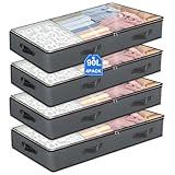 4 Pack Under Bed Storage, 90L Collapsible Closet Containers Organizers and Under Bed Storage Bins, Underbed Storage Bags for Wrapping Paper, Blanket, Towels, Clothes, Comforter, Sweaters, Linen Sheet