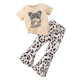 Ayzozuy Kids Girl Summer Clothes Figure & Letter Graphic Short Sleeve Tee + Flare Leg Pants 2PC Outfit Set Set(6-7T)