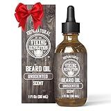 Viking Revolution Unscented Beard Oil for Men - Natural Mens Beard Oil with Argan Oil and Jojoba Oil - Beard Softener, Strengthens and Moisturizes - Beard Conditioner for Men (Unscented, 1 Pack)