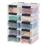 IRIS USA 6 Quart Stackable Plastic Storage Bins with Lids, 10 Pack - BPA-Free, Made in USA - See-Through Organizing Solution, Latches, Durable Nestable Containers, Secure Pull Handle - Clear/Black