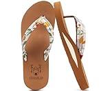 KuaiLu Womens Yoga Mat Flip Flops Comfortable Arch Support Ladies Summer Beach Pool Cushion Walking Thong Sandals Orthotic Slip on Outdoor Slides Travel Essentials Outfits Slippers Shoes Beige Size 9