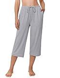 Ekouaer Womens Pajamas Pants Capri Pj Bottoms with Pockets Comfy Drawstring Printed Lounge Soft Sleep Pants