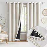 Jubilantex Beige Blackout Curtains 99% Blackout Window Treatments 95" Long Noise Reducing Grommet Top 2 Panels for Nursery and Bedroom, 52" Wide