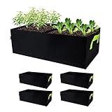 Auroal Plant Grow Bags, 5 Pack Fabric Raised Planting Bads, 2 Holes Rectangle Grow Bag, 10 Gallon Breathable Potato Tomato Planter Pots for Outdoor Vegetables Plant Flowers (Black(1mm))
