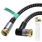 Adoreen Coaxial Cable 3 ft-2 Pack-Right Angle Quad Shielded 90 Degree RG6 Coax Cable Cord, Male F Gold-Plated Nylon-Braided, in-Wall, Digital TV Aerial AV with Angled Male to Female Adapter+15 Ties
