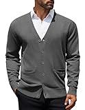 COOFANDY Mens Cardigan Sweaters Long Sleeve V Neck Cardigans Lightweight Knitted Button Down Sweaters with Pockets Dark Grey