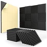 24 Pack Self-Adhesive Acoustic Panels - 1"X 12"X 12"Wall Panels - Quick-Recovery and High Density Sound Panels - Sound Proof Acoustic Foam for Home Studio - Black