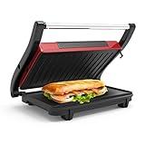 Chef Buddy Gourmet (Red) Panini Press – Sandwich Maker with Nonstick Plates – Indoor Countertop Cooking Burgers, Steak, Grilled Cheese, 9.5" x 10.5" x 3