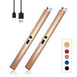 2 PCS Candle Lighter,Windproof Flameless Electric Lighter with LED Power Display ＆ Safety Switch, Upgraded Plasma USB Rechargeable Lighters for Birthday Camping BBQ (Champagne Gold)