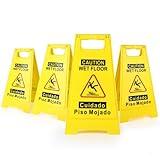 4-Pack Caution Wet Floor Sign,17.5" Height,Bright Yellow Double-Sided Folding A-Shaped Frame Design, Bilingual Caution Message