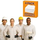 Disposable Coveralls 4 Pack - Lightweight & Breathable Paint Suit - Ideal as Poison Ivy Protective Clothing, Crawl Space, Cleaning Suit, Lightweight Coveralls