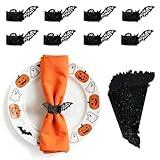 100 Pcs 3D Halloween Bat Napkin Rings, Silverware Wraps Bands,Table Setup Wedding Valentines Day Event Party Supply Table Settings, Glossy Serviette Buckles Decor (Black Bat)