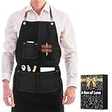 Mens Apron with Pockets Heavy Duty Canvas Tool Apron Cross Back Adjustable Work Apron for Woodworking Workshop Carpenter Blacksmiths Gardeners, Practical Christmas Birthday Gifts For Men Dad Husband