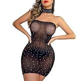 Famstar Sexy Lingerie for Women Naughty Sparkle Rhinestone Set Bodysuit Outfits Teddy Erotic Mesh Women’s Lingerie