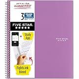 Five Star Spiral Notebook + Study App, 3 Subject, College Ruled Paper, Fights Ink Bleed, Water Resistant Cover, 8-1/2" x 11", 150 Sheets, Purple (38746)