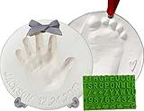 Baby Handprint Footprint Keepsake Ornament Kit (Makes 2) - Bonus Stencil for Personalized Christmas, Newborn, New Mom & Shower Gifts. 2 Easels! Non-Toxic Clay, Air-Dries Light & Soft, Won't Crack.