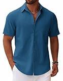 COOFANDY Linen Shirt for Men Tropical Shirts Beach Wedding Guest Shirt Summer Sea Blue