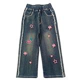 Peacolate 4-10Years Little Girls' Embroidered Star Suede Jeans Trendy Loose Pants for Children Girls(Star,8-9Y)