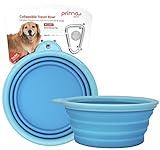 Prima Pet Expandable / Collapsible Silicone Food & Water Travel Bowl with Clip for Medium & Large Dog, Portable and Durable Pop-up Feeder for Convenient On-the-go Feeding, Size: 5 Cups (7 Inch Diameter Bowl) (LARGE (5 CUPS), AQUA)