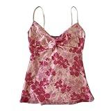 Emo Coquette Cropped Top Grunge 2000s Spaghetti Strap Tops Streetwear Vintage Camisole Y2k Cheetah Tops (Hot Pink Flower,S,Small)