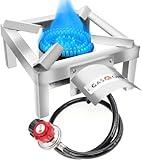 GasOne Stainless Steel Single Propane Burner - Outdoor Cooking with Heat Shield and Guard – Propane Burner Head for Camping, Tailgating, Seafood Boil, Home Brewing - Patent Pending