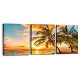 3 Panels Sea Landscape Modern Wall Art Ocean Sunset Canvas Prints Sea Beach Pictures Painting on Canvas Wall Art for Home Decor Gallery Wrapped Tropical Scenery Seascape Giclee Artwork - 12"x16"x3