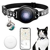 Cat Tracker Collar Waterproof Airtag Cat Collar with Finder Tag (iOS ONLY Not for Android Devices), Compatible with Apple Find My, Breakaway Tractive with Reflective Pattern & Bell, Black, 8-12"