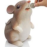 H&W Cute Mouse Coin Money Bank, Shatterproof Rat Piggy Bank, for Chinese Mouse New Year Gift, Creative Steal Money Bank, Can Store 1000 Coins, Best Bitrthday Gift, Brown (WK22-D3)