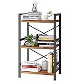 Homeiju Bookshelf, 3 Tier Industrial Bookcase, Metal Small Bookcase, Rustic Etagere Book Shelf Storage Organizer for Living Room, Bedroom, and Home Office(Rustic Brown) Patent Pending D29873033