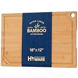 Hiware Extra Large Bamboo Cutting Board for Kitchen, Heavy Duty Wood Cutting Board with Juice Groove, 100% Organic Bamboo, Pre Oiled, 18" x 12"