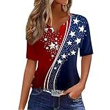 HYYGOCCTV Graphic Tees for Women 4Th of July Henley V Neck Clothing Trendy 2025 American Flag Button Down Shirt Short Sleeve Independence Day Outfit Summer Party Wear Wine,L
