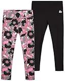 RBX Girls' Active Leggings - 2 Pack Performance Stretch Cotton Yoga Pants (Size: 4-16), Size 7-8, Pink Floral/Black