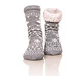 FRALOSHA Fuzzy Warm Slipper Socks Women Winter floor Socks Super Soft lined with Grippers reading Socks Cozy Sleeping Reindeer Socks (Grey)