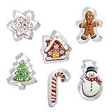 Large Christmas Cookie Cutters, 4’’ Holiday Cookie Cutters, Christmas Tree, Snowflake, Gingerbread Man, Gingerbread House, Snowman, Candy Cane Cookie Cutters Shapes for Baking