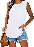 Womens Tank Tops Summer T Shirts Sleeveless Casual Loose Tunic Blouses(Solid White, L)