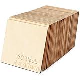 Blisstime 50PCS 4x4 Inch Wood Squares Unfinished Square Wood Pieces for Crafts,Painting, Writing, DIY Supplies, Engraving and Carving, Home Decorations (4x4 Inch 50Pcs)