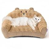 LE SURE Cute Cat Couch for Pets - Fluffy Original Bear Design Cat Beds for Indoor Cats, Fuzzy Cats Sofa with Removable Washable Cover, Supportive Pet Chair, 24inch, Almond