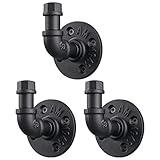 3 Pack Industrial Style Robe Towel Hook Wall Mounted Metal Iron Pipe Coat Hanger Hat Holder Bag Rack for Bathroom Bedroom Kitchen, Rust Free, Black