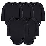Gerber Unisex Baby Long Sleeve Solid Onesies Multi-Pack Interlock 180 GSM, Black