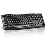 Wired Computer Keyboard, Plug Play USB, Silent-Touch Chiclet Keys, Large Number Pad, LED Indicators，Ergonomic, Foldable Stands,Anti-Wear Letters Full Size Keyboard,for Windows Mac PC Laptop(black)