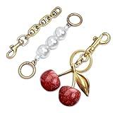 Nalefow 3PCS Vintage Gold Pearl Bag Extender Chain Purse Strap Extenders Sweet Cherry Bag Charm Keychain Purse Handbags Accessories for Womens (Sweet Cherry Pearl Extender Chain)