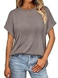 AUTOMET Womens Tops Oversized Business Casual Shirts Loose Fit Short Sleeve Tshirts Summer Clothes Fashion Trendy Outfit CoffeeGrey 2XL