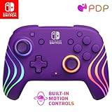 PDP Afterglow Wave Wireless Pro Controller with Full Motion for Nintendo Switch, Nintendo Switch - OLED Model, 8 RGB LED Lighting Zones, 30 Foot Range, 20 Hour Rechargeable Battery: Purple